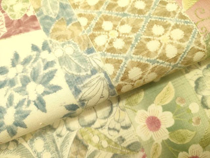 平和屋着物●全通柄九寸名古屋帯　紬地　辻が花　草花文　正絹　逸品　DABD0343op