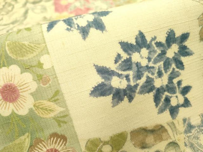 平和屋着物●全通柄九寸名古屋帯　紬地　辻が花　草花文　正絹　逸品　DABD0343op