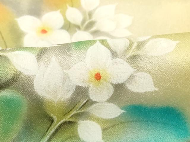 平和屋着物■訪問着　手描き　草花文　暈し染め　正絹　逸品　DABD2536cd