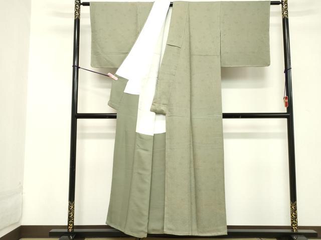 平和屋着物■上質な色無地　花唐草地紋　山葵色　正絹　逸品　DABD2544cd