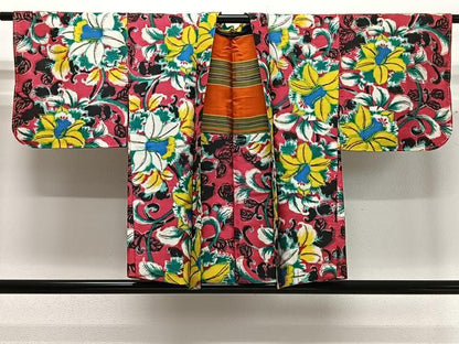 平和屋着物∞アンティーク　大正ロマン　羽織　草花文　銘仙　正絹　逸品　CABD4662ua