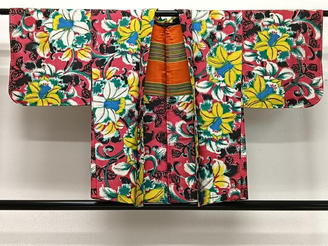 平和屋着物∞アンティーク　大正ロマン　羽織　草花文　銘仙　正絹　逸品　CABD4662ua