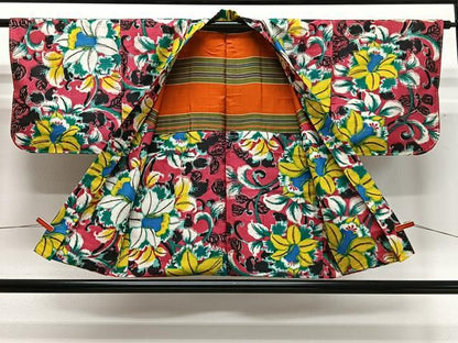 平和屋着物∞アンティーク　大正ロマン　羽織　草花文　銘仙　正絹　逸品　CABD4662ua