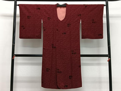 平和屋着物∞道行コート　花尽くし　輪奈ビロード　葡萄茶色　正絹　逸品　CABD4689ua