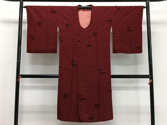 平和屋着物∞道行コート　花尽くし　輪奈ビロード　葡萄茶色　正絹　逸品　CABD4689ua