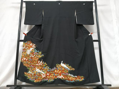 平和屋着物■豪華黒留袖　刺繍　花鳥文　金彩　正絹　逸品　CABD6853xe