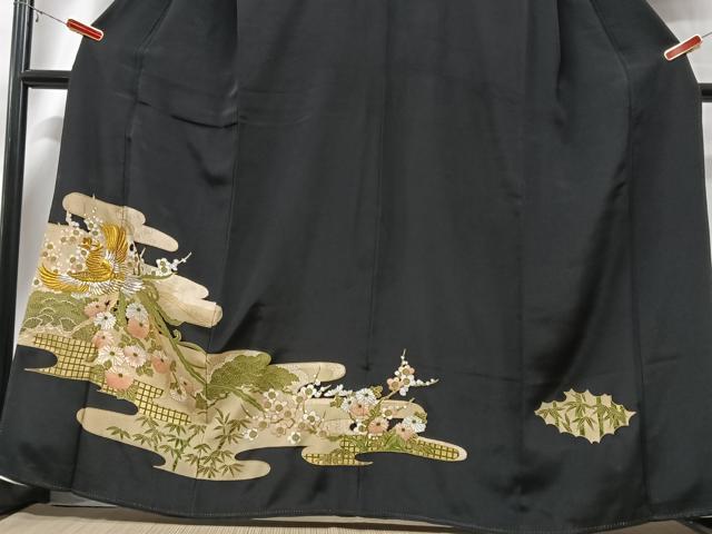 平和屋着物■豪華黒留袖 駒刺繍 鳳凰花文 金彩 正絹 逸品 CABD6850xe