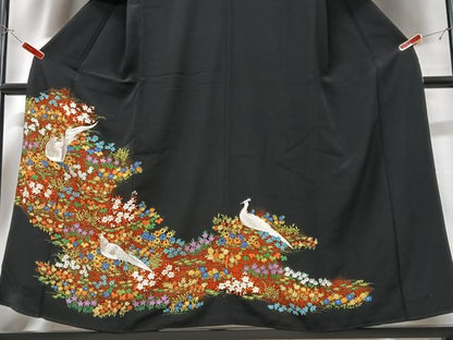 平和屋着物■豪華黒留袖　刺繍　花鳥文　金彩　正絹　逸品　CABD6853xe