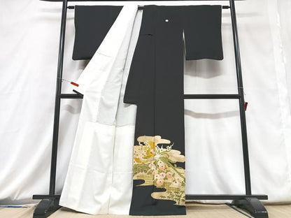 平和屋着物■豪華黒留袖 駒刺繍 鳳凰花文 金彩 正絹 逸品 CABD6850xe