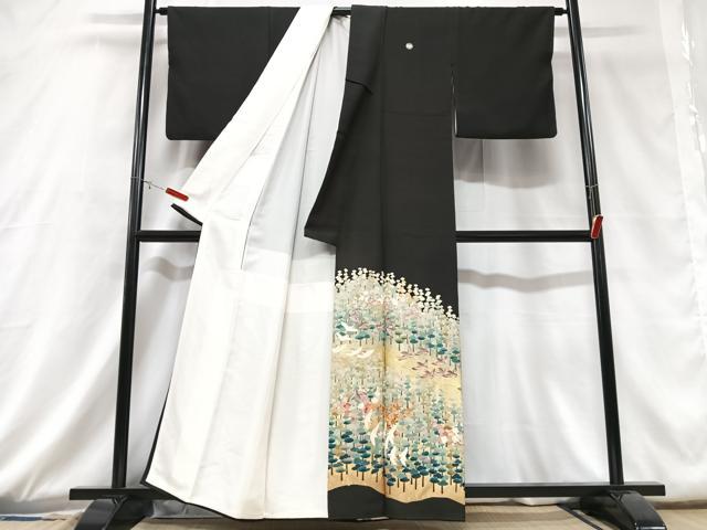 平和屋着物■豪華黒留袖　樹林文　金彩　正絹　逸品　CABD6865xe