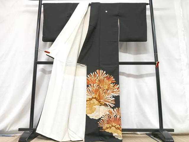 平和屋着物■豪華黒留袖　駒刺繍　松葉文　正絹　逸品　CABD6858xe
