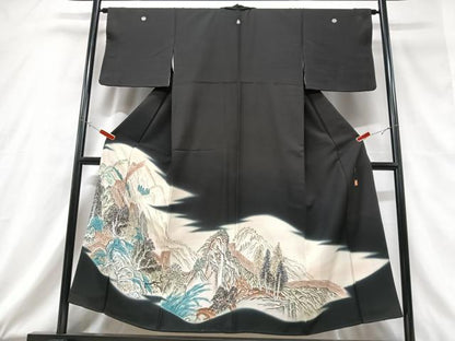 平和屋着物■豪華黒留袖 中澤静子作 手描き 風景文 暈し染め 正絹 逸品 CABD6857xe