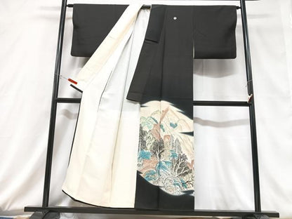 平和屋着物■豪華黒留袖 中澤静子作 手描き 風景文 暈し染め 正絹 逸品 CABD6857xe