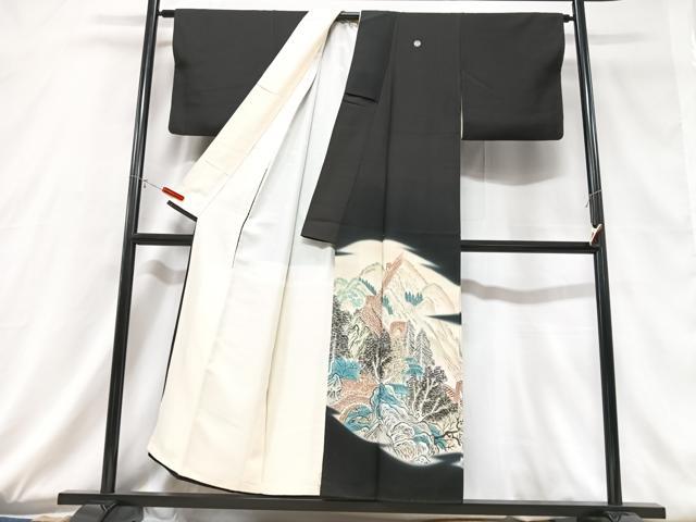 平和屋着物■豪華黒留袖 中澤静子作 手描き 風景文 暈し染め 正絹 逸品 CABD6857xe