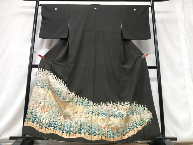平和屋着物■豪華黒留袖　樹林文　金彩　正絹　逸品　CABD6865xe