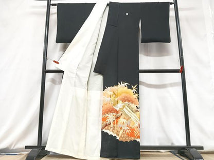 平和屋着物■豪華黒留袖　刺繍　尾長鳥松文　金彩　正絹　逸品　CABD6854xe