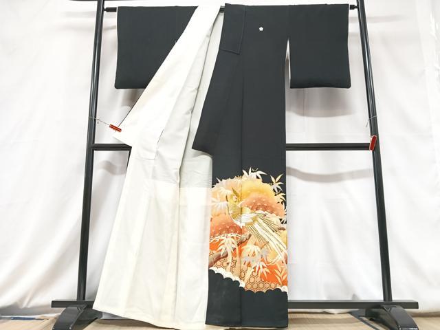 平和屋着物■豪華黒留袖　刺繍　尾長鳥松文　金彩　正絹　逸品　CABD6854xe