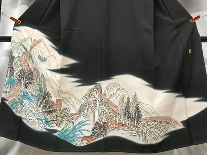 平和屋着物■豪華黒留袖 中澤静子作 手描き 風景文 暈し染め 正絹 逸品 CABD6857xe