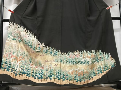 平和屋着物■豪華黒留袖　樹林文　金彩　正絹　逸品　CABD6865xe