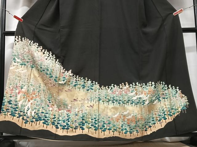 平和屋着物■豪華黒留袖　樹林文　金彩　正絹　逸品　CABD6865xe