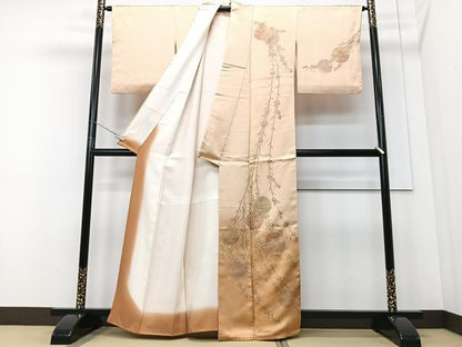平和屋着物■訪問着　雪輪枝垂れ花文　暈し染め　金彩　正絹　逸品　CABD6889xe