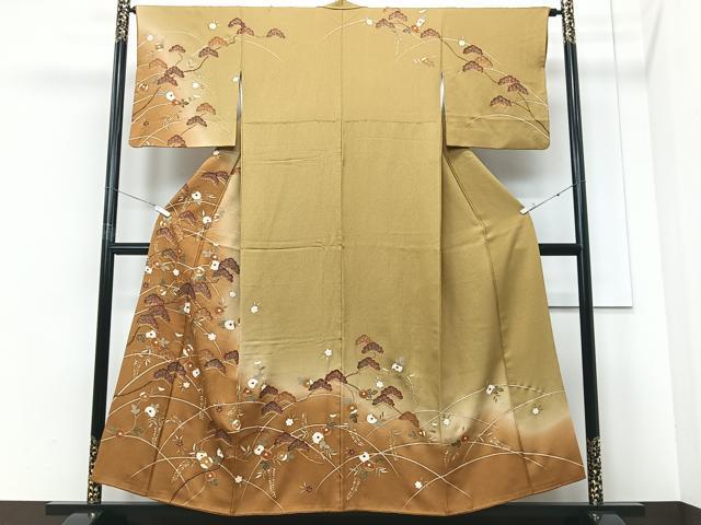 平和屋着物■訪問着　枝松葉文　暈し染め　金彩　正絹　逸品　CABD6908xe