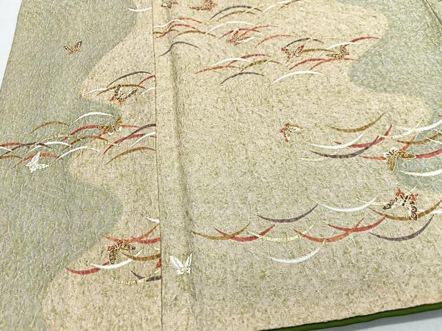 平和屋着物■上質な小紋　芝草舞蝶文　金彩　正絹　逸品　CABD6890xe