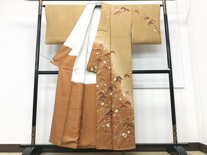 平和屋着物■訪問着　枝松葉文　暈し染め　金彩　正絹　逸品　CABD6908xe