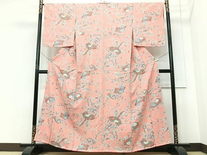 平和屋着物■上質な小紋　扇面枝花文　正絹　逸品　CABD6902xe