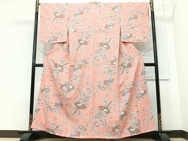 平和屋着物■上質な小紋　扇面枝花文　正絹　逸品　CABD6902xe