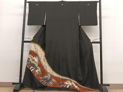 平和屋着物■豪華黒留袖 駒刺繍 浜松文 金銀彩 正絹 逸品 BAAW4836hv