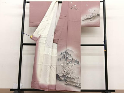 平和屋着物■訪問着 手描き 飛鶴風景文 暈し染め 金銀彩 正絹 逸品 BAAW4828hv