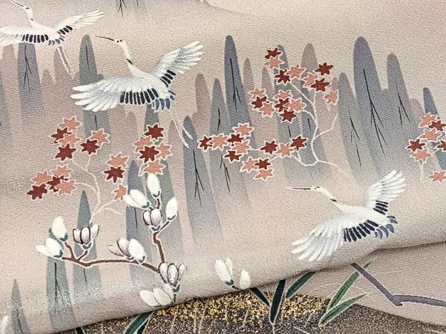 平和屋着物■訪問着 手描き 飛鶴風景文 暈し染め 金銀彩 正絹 逸品 BAAW4828hv
