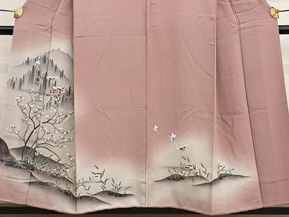 平和屋着物■訪問着 手描き 飛鶴風景文 暈し染め 金銀彩 正絹 逸品 BAAW4828hv