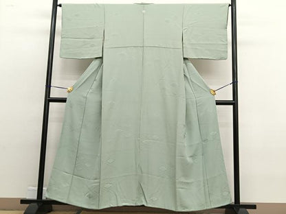 平和屋着物■上質な色無地　菱地紋　裏葉柳色　正絹　逸品　BAAW4853hv