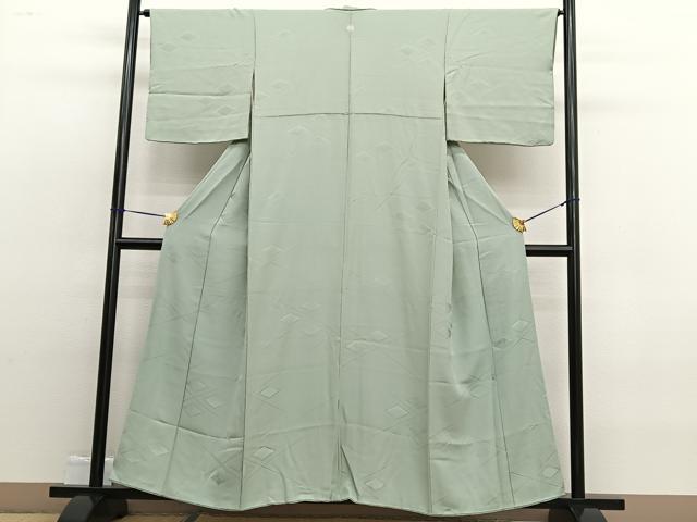 平和屋着物■上質な色無地　菱地紋　裏葉柳色　正絹　逸品　BAAW4853hv