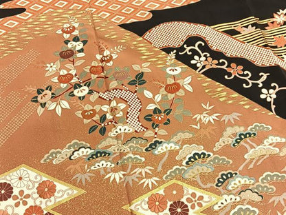 平和屋着物■豪華黒留袖 作家物 刺繍 遠山花文 金彩 正絹 逸品 BAAW4960hv