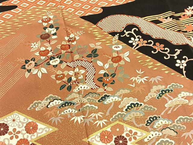 平和屋着物■豪華黒留袖 作家物 刺繍 遠山花文 金彩 正絹 逸品 BAAW4960hv