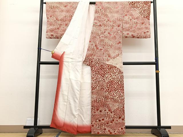 平和屋着物■訪問着　型染め　草花文　正絹　逸品　BAAW4958hv