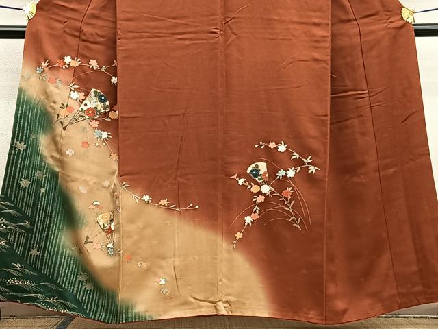 平和屋着物■訪問着　扇面花文　暈し染め　金彩　正絹　逸品　BAAW4953hv