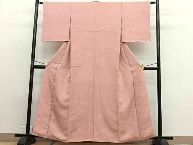 平和屋着物■上質な色無地　立波地紋　珊瑚色　正絹　逸品　BAAW4981hv