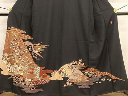 平和屋着物■豪華黒留袖 作家物 刺繍 遠山花文 金彩 正絹 逸品 BAAW4960hv