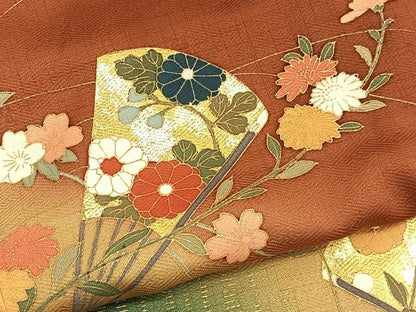 平和屋着物■訪問着　扇面花文　暈し染め　金彩　正絹　逸品　BAAW4953hv