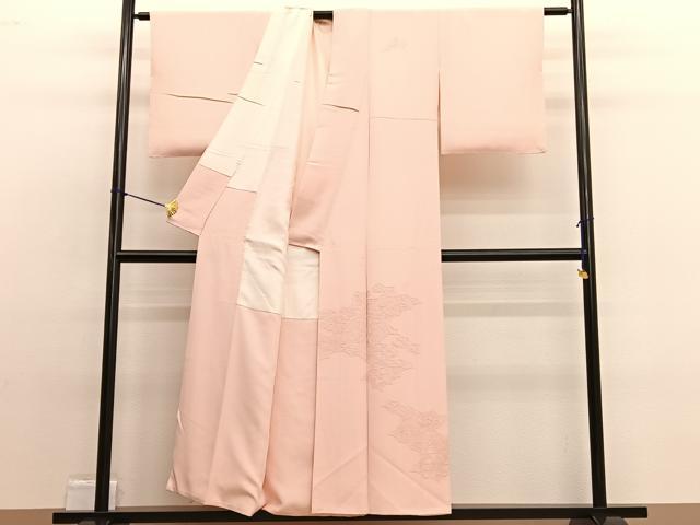 平和屋着物■中国三大刺繍 スワトウ刺繍 無地絵羽訪問着 総刺繍 菱天井花文 洗柿色 正絹 逸品 BAAW4979hv