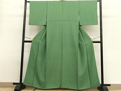 平和屋着物■上質な色無地　松葉色　正絹　逸品　BAAW4980hv