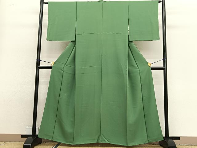 平和屋着物■上質な色無地　松葉色　正絹　逸品　BAAW4980hv