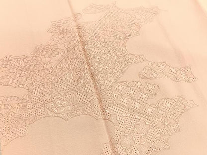 平和屋着物■中国三大刺繍 スワトウ刺繍 無地絵羽訪問着 総刺繍 菱天井花文 洗柿色 正絹 逸品 BAAW4979hv