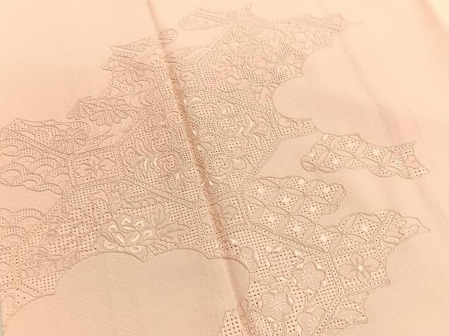 平和屋着物■中国三大刺繍 スワトウ刺繍 無地絵羽訪問着 総刺繍 菱天井花文 洗柿色 正絹 逸品 BAAW4979hv