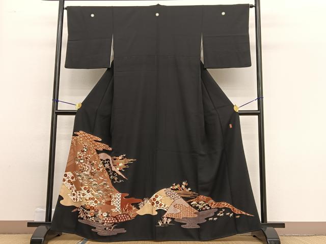 平和屋着物■豪華黒留袖 作家物 刺繍 遠山花文 金彩 正絹 逸品 BAAW4960hv