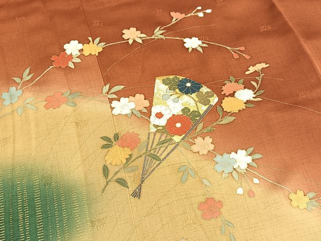 平和屋着物■訪問着　扇面花文　暈し染め　金彩　正絹　逸品　BAAW4953hv